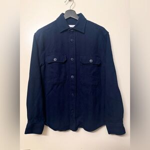 ZARA Mens Navy Blue Button Down Long Sleeve Shirt Heavyweight Textured Small
